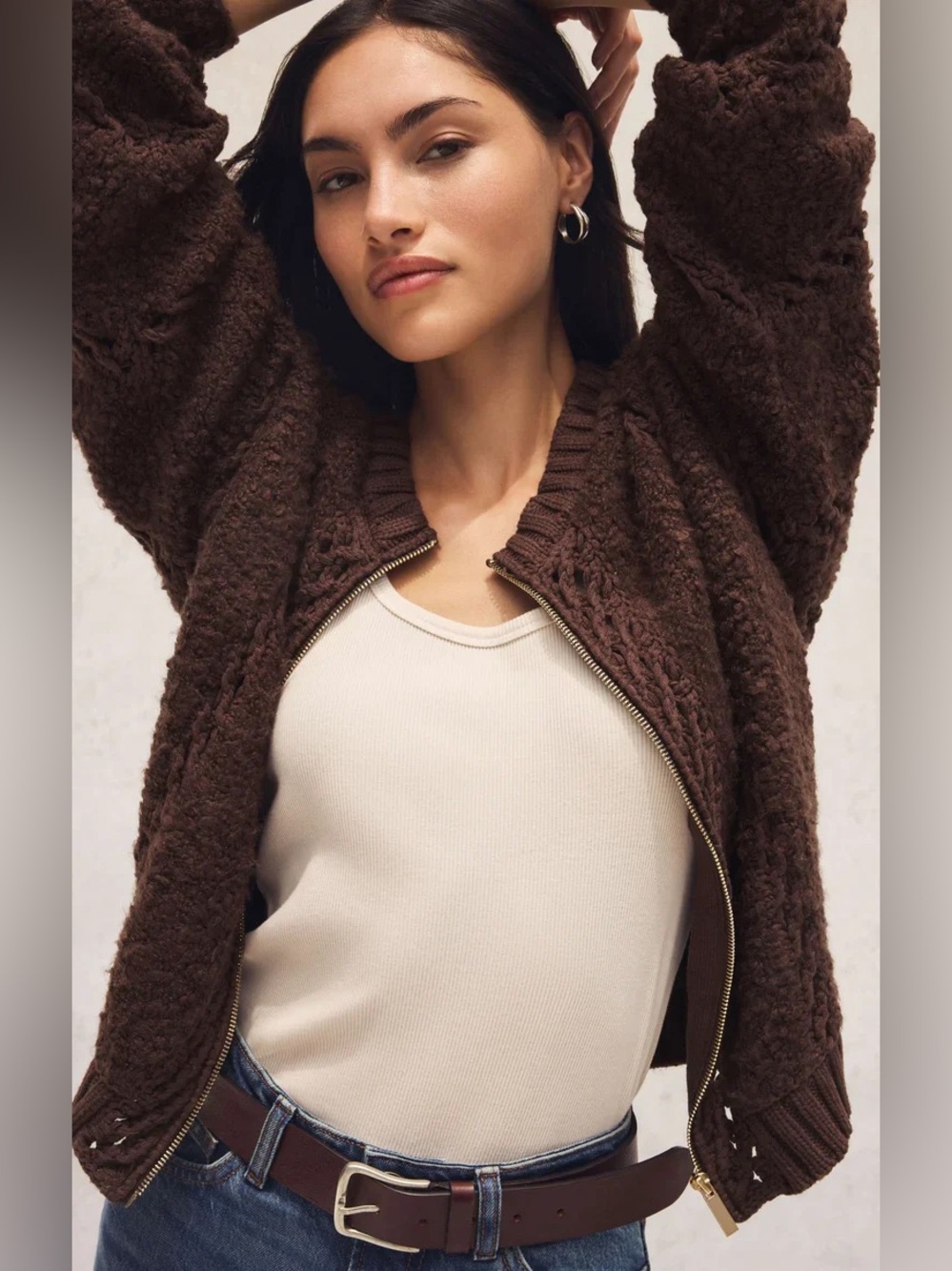 🆕 Z Supply Sundance Relaxed Zip-Up Sweater Jacket -Choc/Cherry NWT SZ SM